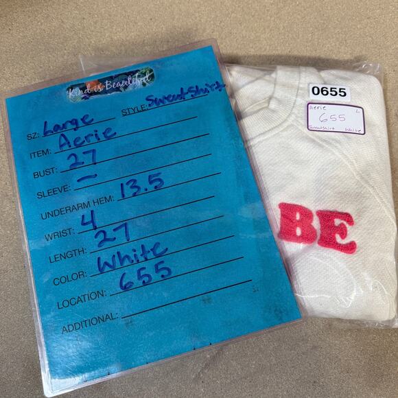 Aerie Oversized Don’t Be Crabby Sweatshirt Women SZ L White Red Casual Comfort - Picture 9 of 9